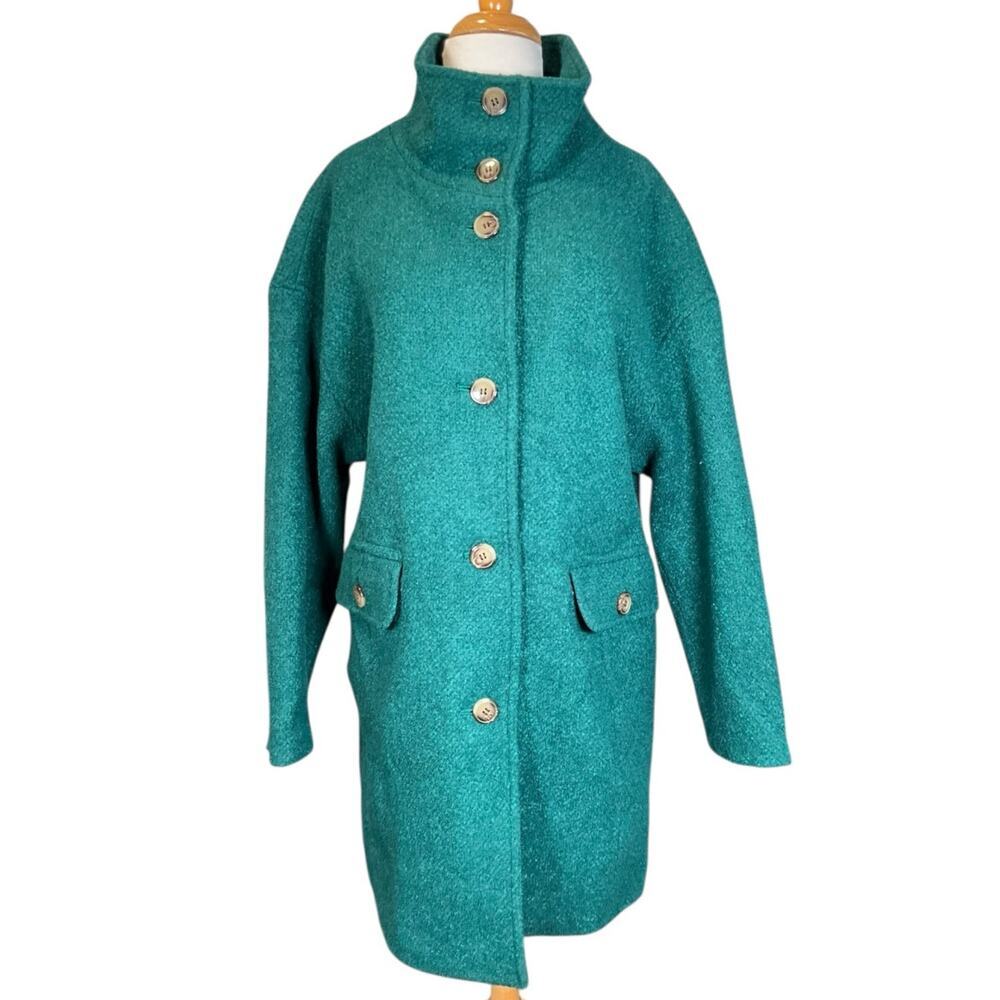 Talbots Wool Blend Coat Teal Green Stand Collar Button Front Women’s M Old Money